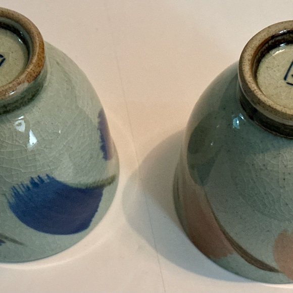 Japanese-Style Ceramic Cups Set of 2 – Unique Gray, Pink & Blue Hand-Painted - Picture 5 of 16